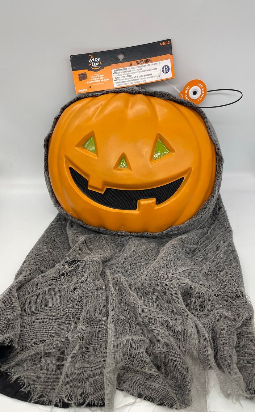 Hyde & Eek Halloween Adult Light Up Goblin Pumpkin Mask NWT Works